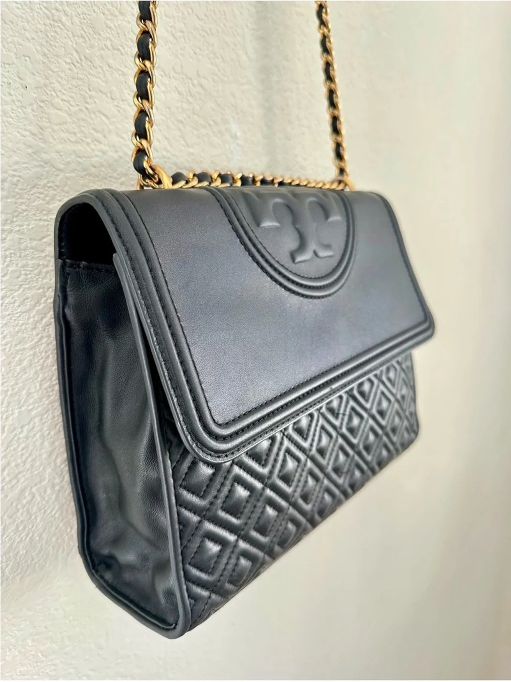 Tory Burch Fleming Quilted Leather Convertible Chain Shoulder Bag Black